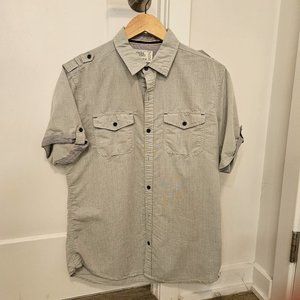 Free Planet Light Grey Short Sleeve Casual Button Down